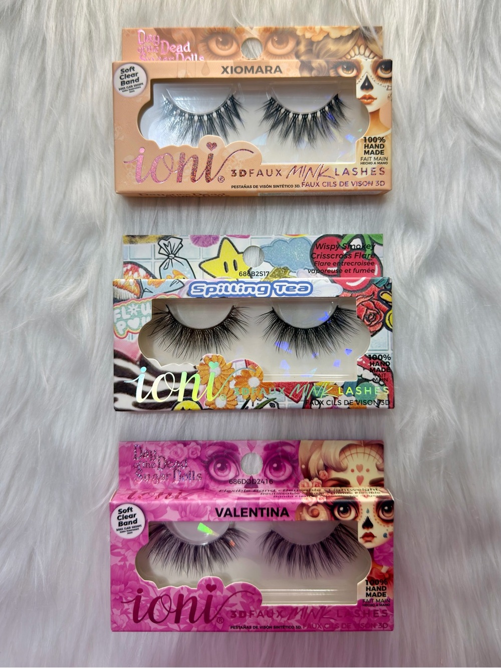 3x loni 3D Faux Mink Wispy Strip Lashes with Soft Clear Band